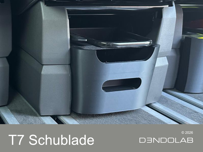 T7 Schublade unter dem Rücksitz eines VW T7 Multivan montiert